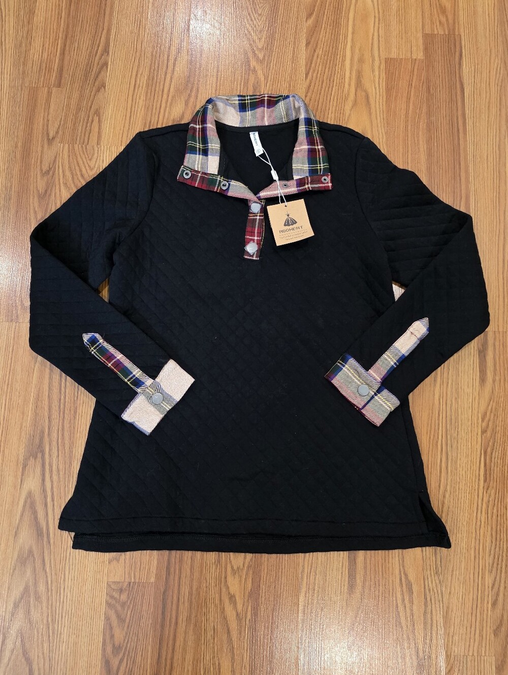 Addheat Quilted Pullover Black Sweater - Women's Size S - Long Sleeve Top *NWT*